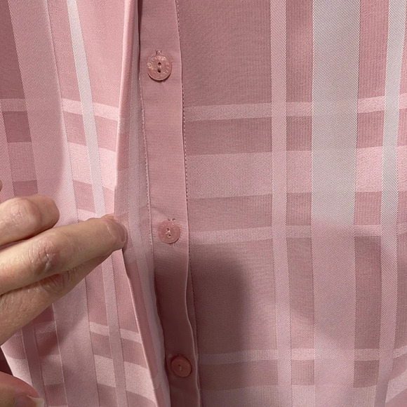 Isaac Mizrahi Live! Long Sleeve Pink Plaid Button Front Blouse 8 - Picture 6 of 16